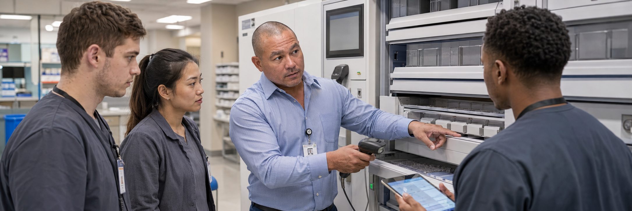 Biomedical technicians training on anesthesia machine service with the BiomedRx App