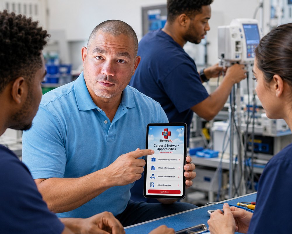 BMET career and service network opportunities shown in the BiomedRx App