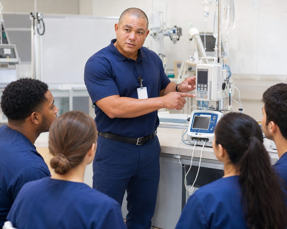 Technician following BiomedRx App preventive maintenance procedures